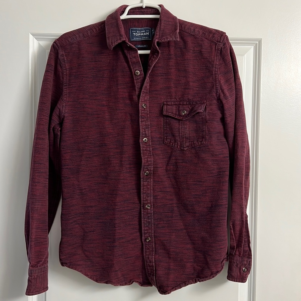 Burgundy Topman Flannel Button Down Shirt